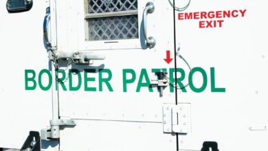 Back of Border Patrol vehicle showing emergency exit door