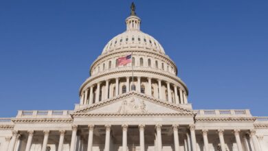United States Capitol dome closeup on clear day