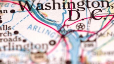 Closeup printed map highlighting Washington DC