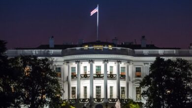White House south front lit at night